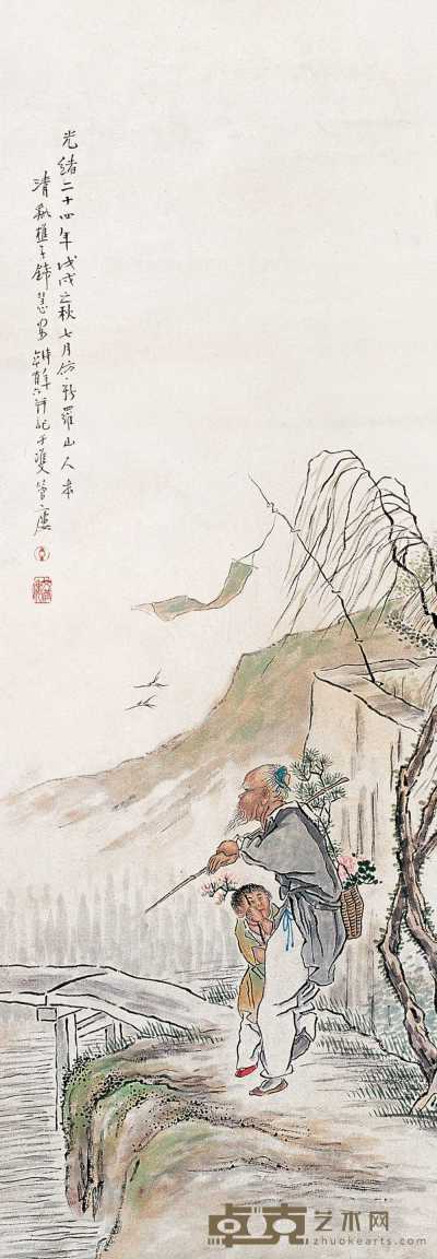 钱慧安 戊戌（1898）年作 人物 立轴 88×31cm